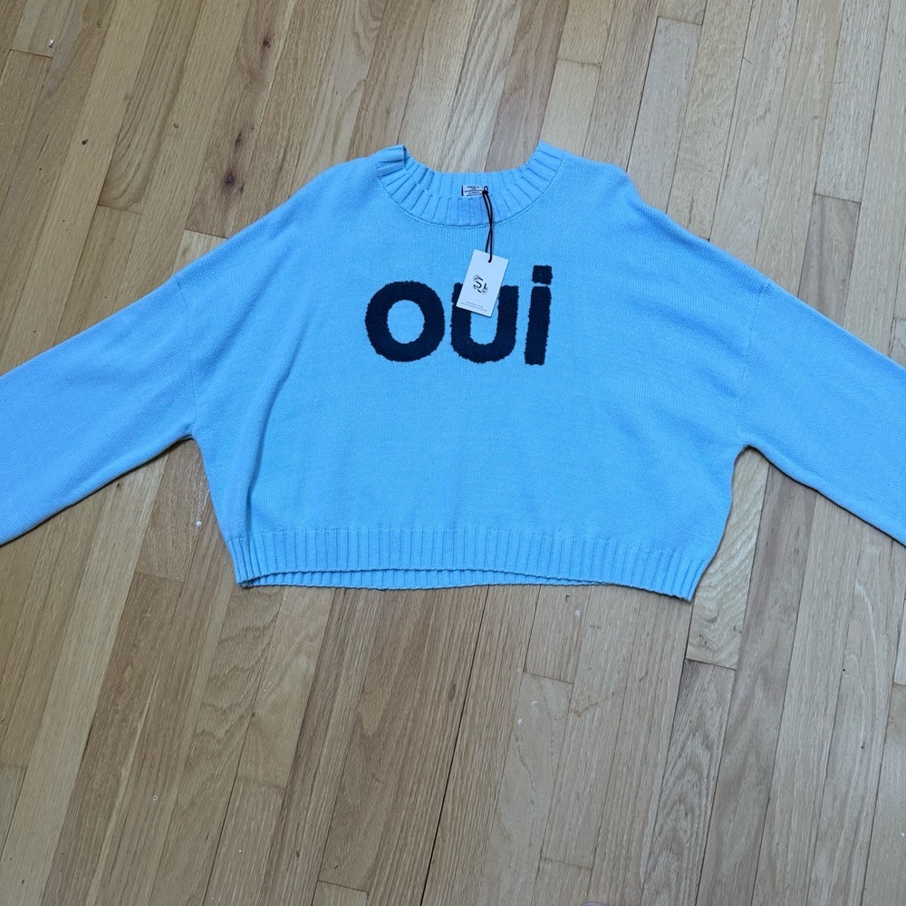 Sincerely Jules Women’s Size L Oui Oversized Cropped Sweater Top Light Blue NWT